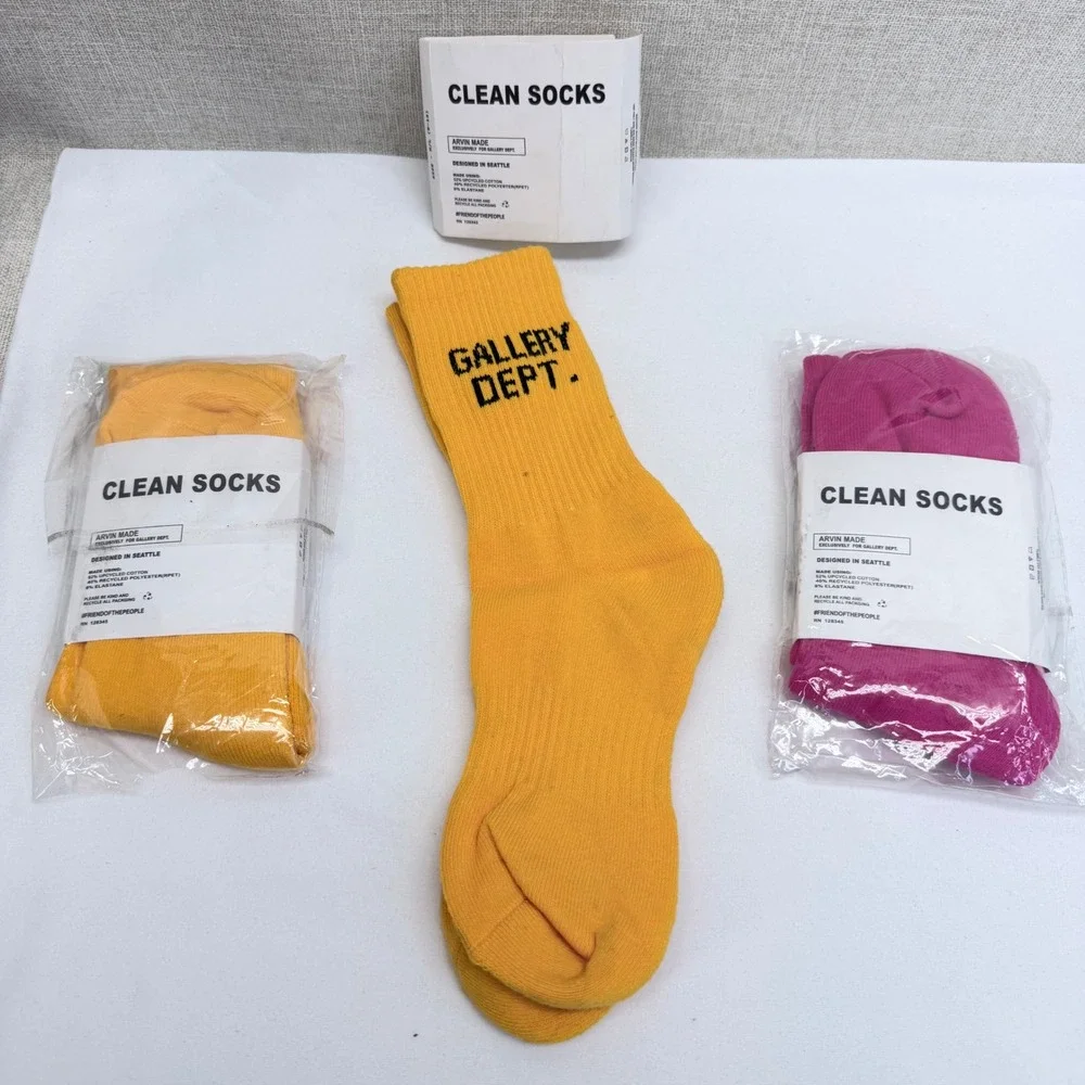 Gallery Dept Clean Socks Arvin Made 3 Pack Yellow Pink Size M/L 9-13 New